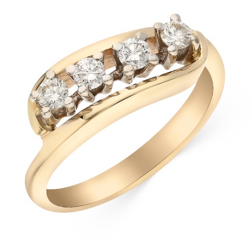 Кольцо из комбинированного золота 585 пробы c 4 бриллиантами 067255 фото 1