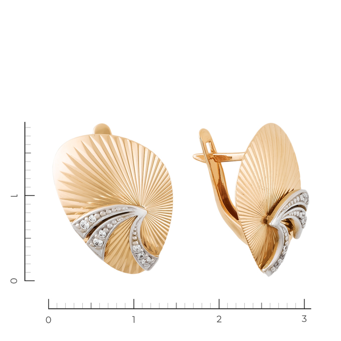 Серьги из комбинированного золота 585 пробы c 14 фианитами