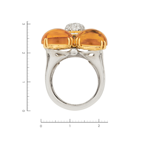 Кольцо из комбинированного золота 750 пробы c 19 бриллиантами и 4 цитринами, Л28091490 за 212000
