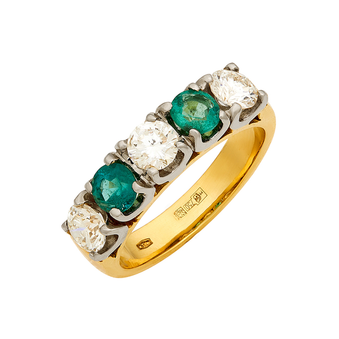 Кольцо из золота 750 пробы c бриллиантами и изумрудами