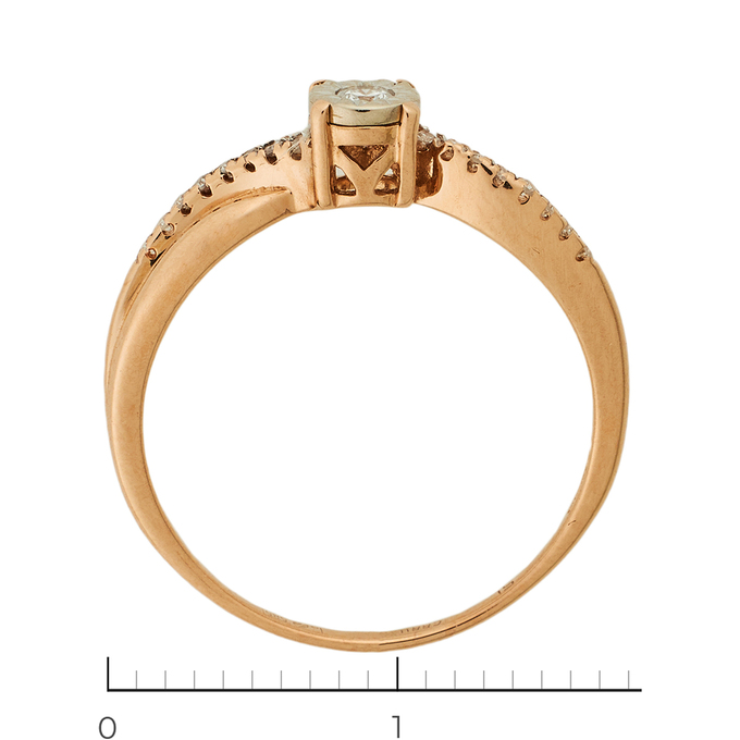 Кольцо из комбинированного золота 585 пробы c 17 бриллиантами