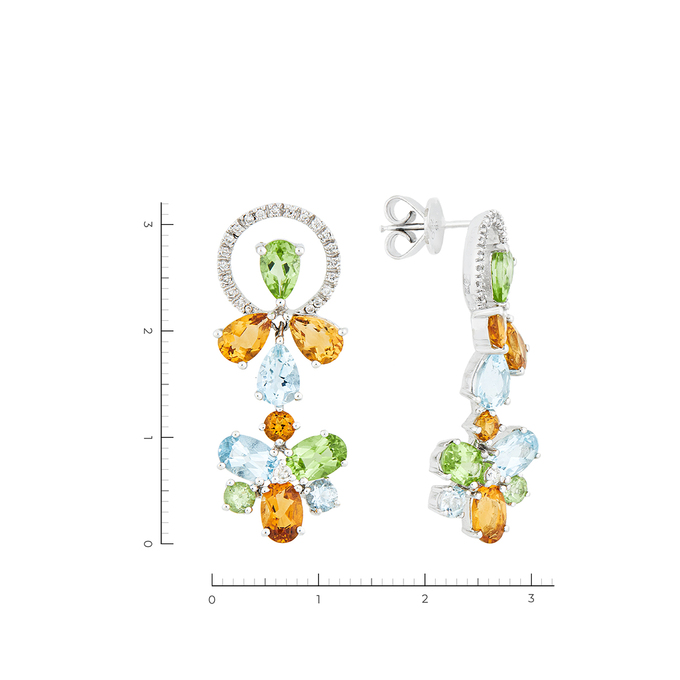 Серьги с 44 Бриллиантами, 6 Аквамаринами, 6 Хризолитами, 6 Цитринами. , К 0000 0135 за 74000