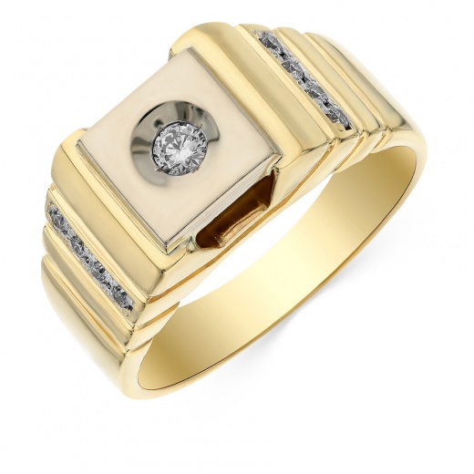 Кольцо печатка из комбинированного золота 585 пробы c 9 бриллиантами 063720 фото 1