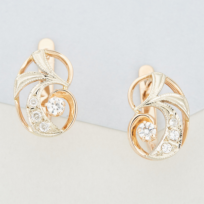 Серьги из золота 585 пробы c фианитами
