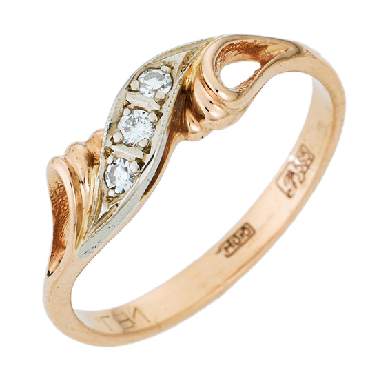 Кольцо из комбинированного золота 585 пробы c 3 бриллиантами, Л35062467 за 15000