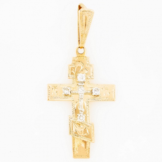 Крестик из комбинированного золота 585 пробы c 4 бриллиантами Л18109016 фото 1
