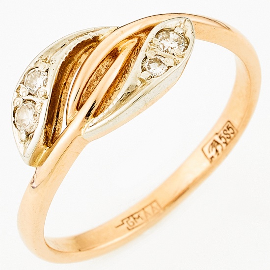 Кольцо из комбинированного золота 585 пробы c 4 бриллиантами, Л61020279 за 11950