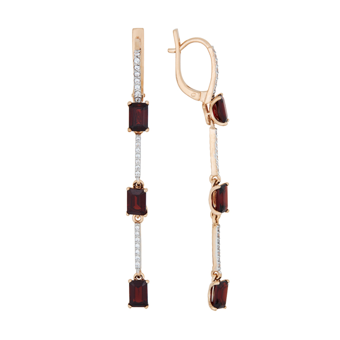 Серьги из золота 585 пробы c гранатами и фианитами, Л 2414 9699 за 50400